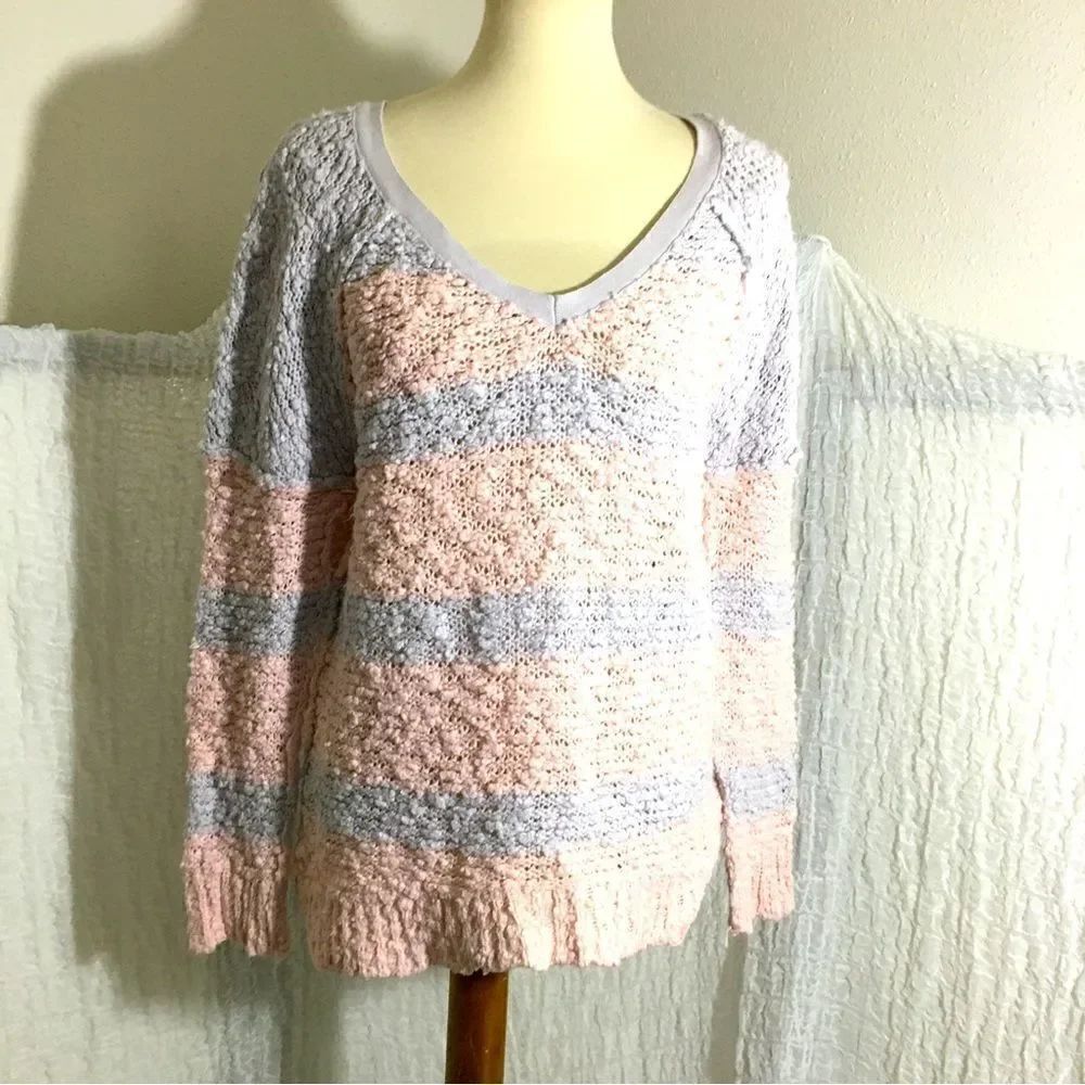 Free People Pastel Knit Striped Sweater Top Size M